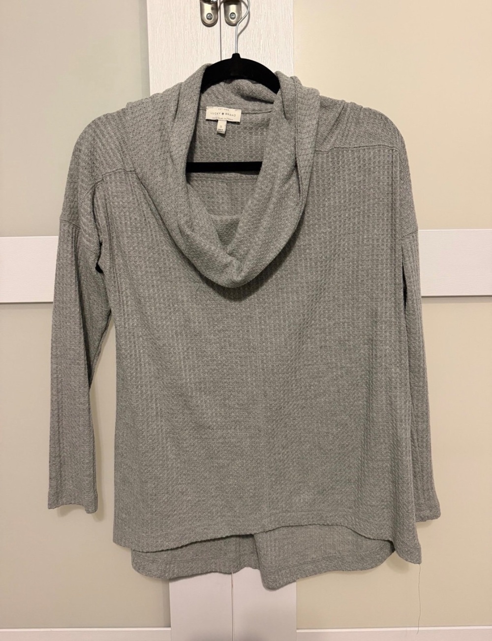 Lucky Brand Waffle Knit Cowl Neck Long Sleeve Top
